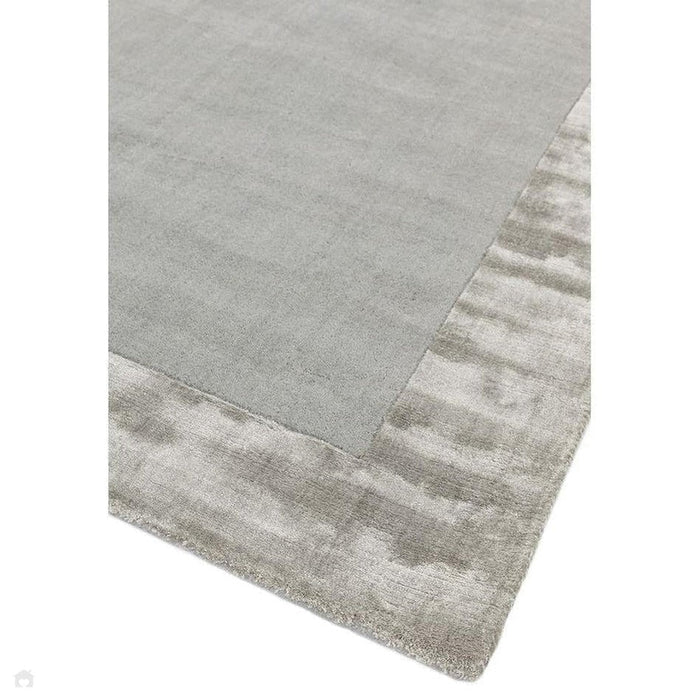 Ascot Modern Plain Hand-Woven Wool Centred Loop Pile Metallic Shimmer Wide Viscose Border Silver Rug