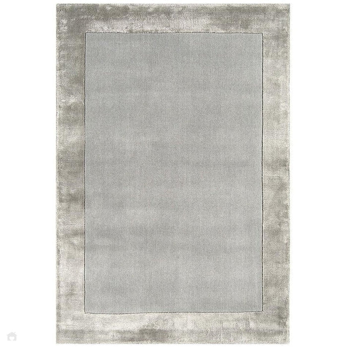 Ascot Modern Plain Hand-Woven Wool Centred Loop Pile Metallic Shimmer Wide Viscose Border Silver Rug