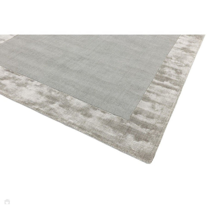 Ascot Modern Plain Hand-Woven Wool Centred Loop Pile Metallic Shimmer Wide Viscose Border Silver Rug