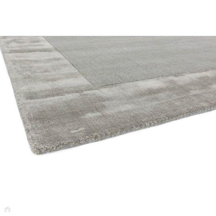 Ascot Modern Plain Hand-Woven Wool Centred Loop Pile Metallic Shimmer Wide Viscose Border Silver Rug