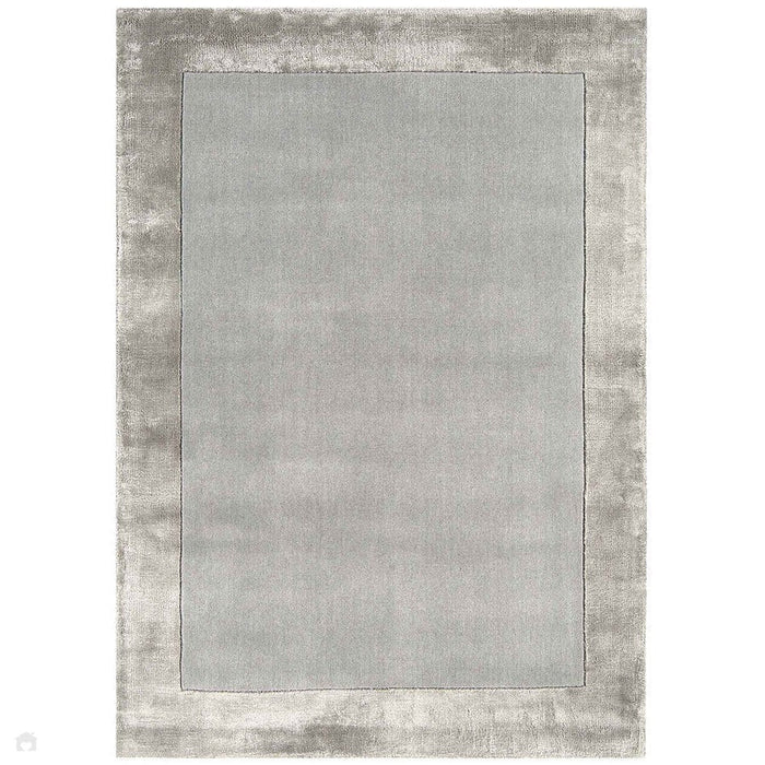 Ascot Modern Plain Hand-Woven Wool Centred Loop Pile Metallic Shimmer Wide Viscose Border Silver Rug