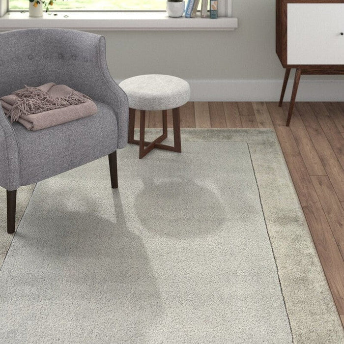 Ascot Modern Plain Hand-Woven Wool Centred Loop Pile Metallic Shimmer Wide Viscose Border Silver Rug