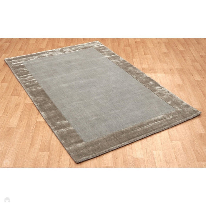 Ascot Modern Plain Hand-Woven Wool Centred Loop Pile Metallic Shimmer Wide Viscose Border Silver Rug