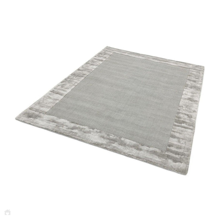 Ascot Modern Plain Hand-Woven Wool Centred Loop Pile Metallic Shimmer Wide Viscose Border Silver Rug