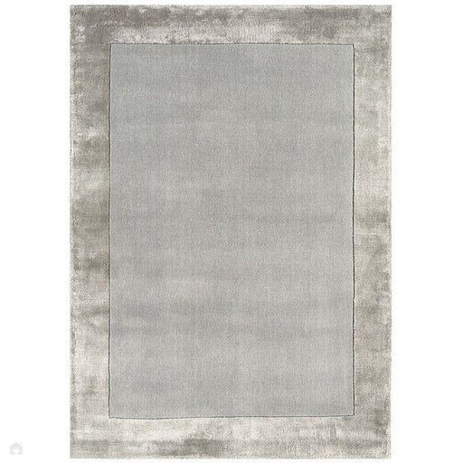 Ascot Modern Plain Hand-Woven Wool Centred Loop Pile Metallic Shimmer Wide Viscose Border Silver Rug