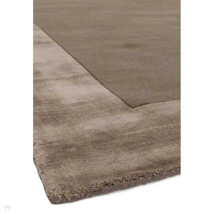 Ascot Modern Plain Hand-Woven Wool Centred Loop Pile Metallic Shimmer Wide Viscose Border Taupe Rug