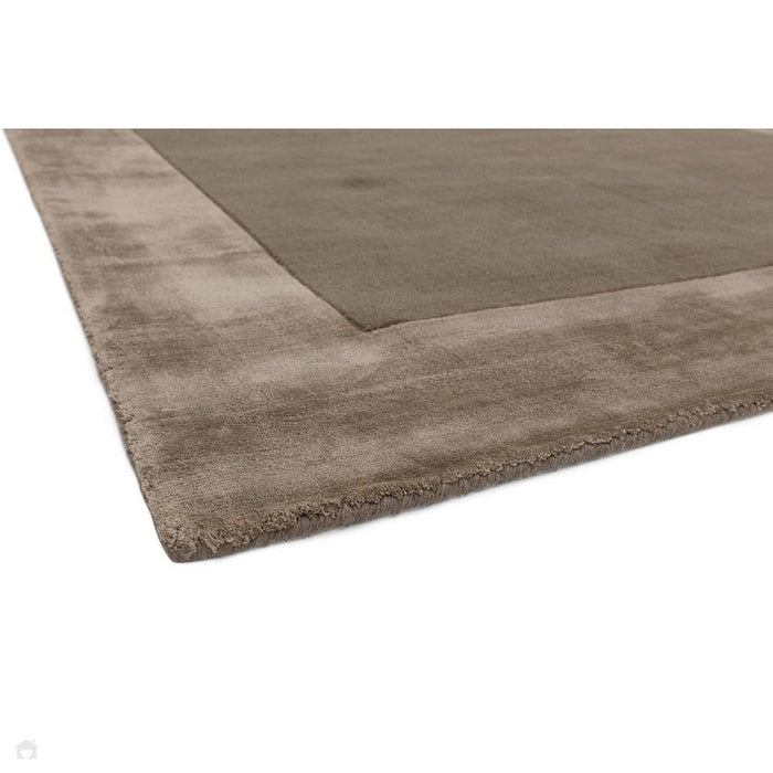 Ascot Modern Plain Hand-Woven Wool Centred Loop Pile Metallic Shimmer Wide Viscose Border Taupe Rug