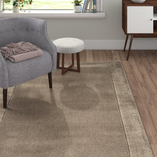 Ascot Modern Plain Hand-Woven Wool Centred Loop Pile Metallic Shimmer Wide Viscose Border Taupe Rug