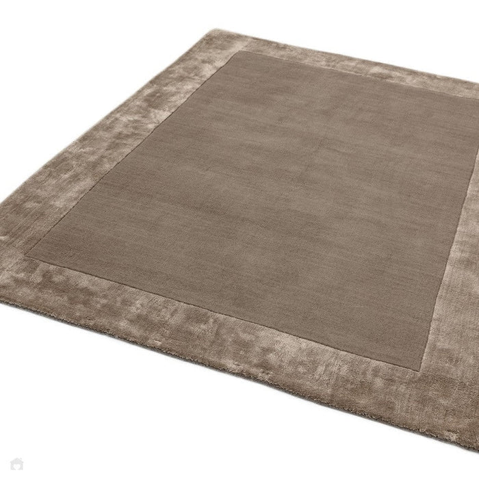 Ascot Modern Plain Hand-Woven Wool Centred Loop Pile Metallic Shimmer Wide Viscose Border Taupe Rug