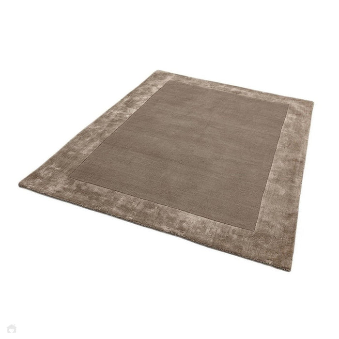 Ascot Modern Plain Hand-Woven Wool Centred Loop Pile Metallic Shimmer Wide Viscose Border Taupe Rug