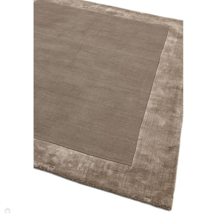 Ascot Modern Plain Hand-Woven Wool Centred Loop Pile Metallic Shimmer Wide Viscose Border Taupe Rug