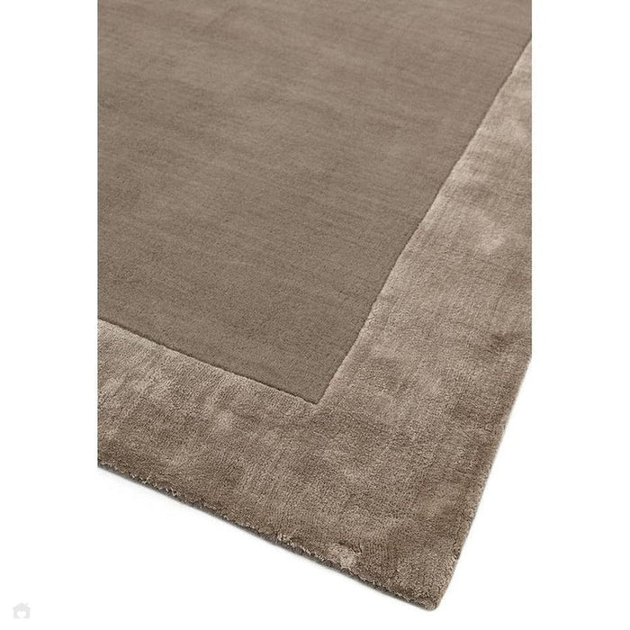 Ascot Modern Plain Hand-Woven Wool Centred Loop Pile Metallic Shimmer Wide Viscose Border Taupe Rug