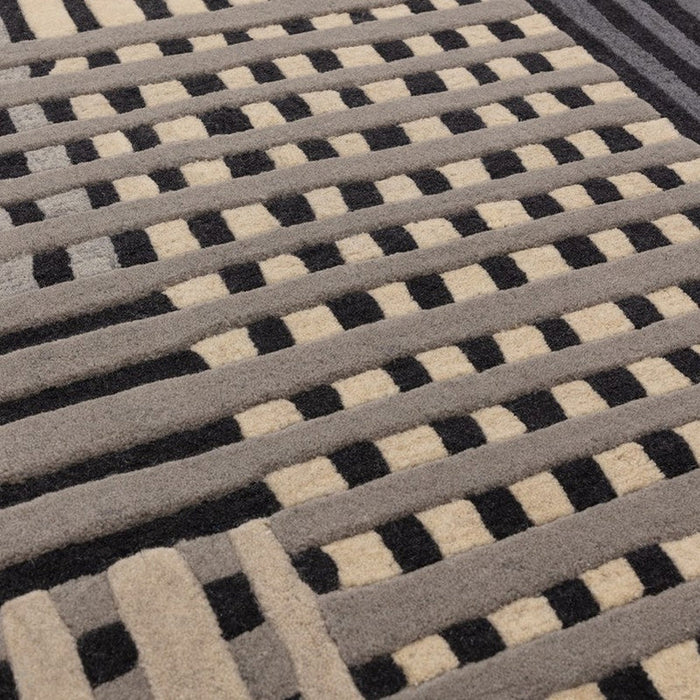 Aspect Modern Geometric Basketweave Hand-Woven Space-Dyed Textured Hi-Low Wool Grey/Charcoal/Beige Rug