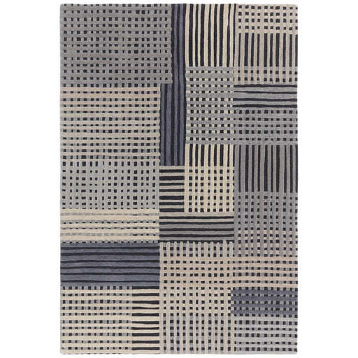 Aspect Modern Geometric Basketweave Hand-Woven Space-Dyed Textured Hi-Low Wool Grey/Charcoal/Beige Rug