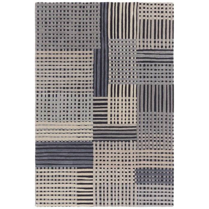 Aspect Modern Geometric Basketweave Hand-Woven Space-Dyed Textured Hi-Low Wool Grey/Charcoal/Beige Rug