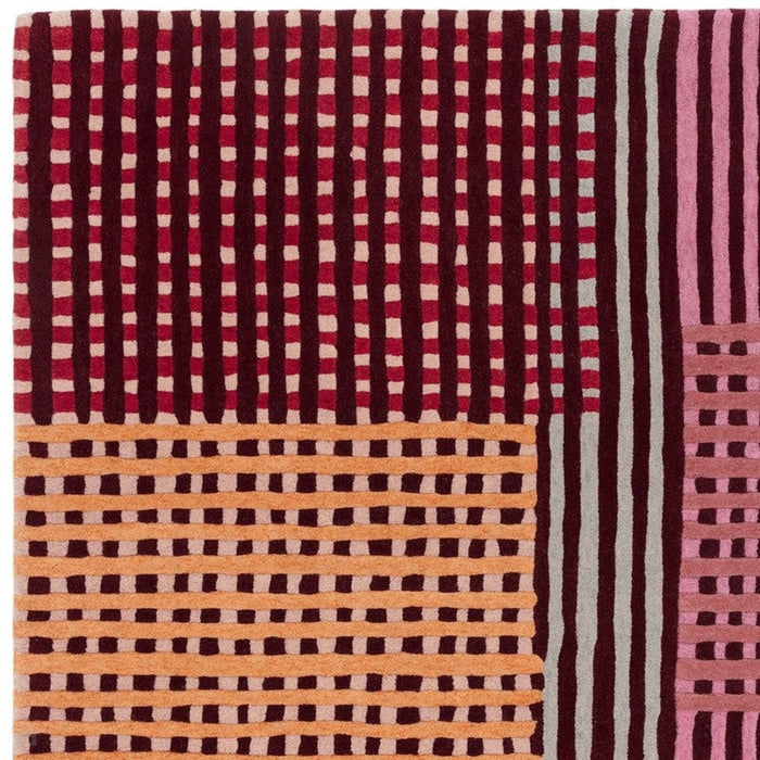 Aspect Modern Geometric Basketweave Hand-Woven Space-Dyed Textured Hi-Low Wool Red Multicolour Rug