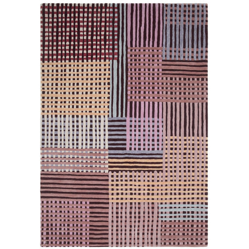 Aspect Modern Geometric Basketweave Hand-Woven Space-Dyed Textured Hi-Low Wool Red Multicolour Rug