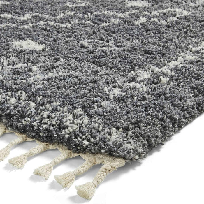 Aspen 1537 Modern Moroccan Berber Soft Plush Boho Shaggy Tassel Grey/Ivory Rug