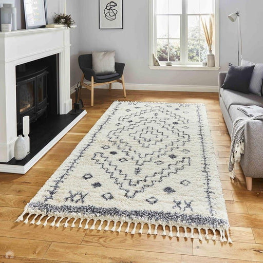 Aspen 1537 Modern Moroccan Berber Soft Plush Boho Shaggy Tassel Ivory/Grey Rug