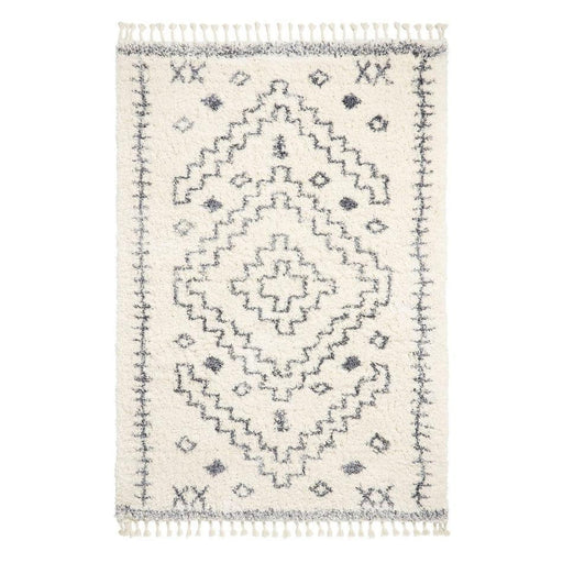 Aspen 1537 Modern Moroccan Berber Soft Plush Boho Shaggy Tassel Ivory/Grey Rug