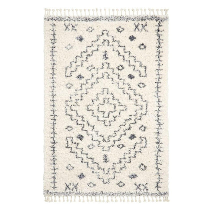 Aspen 1537 Modern Moroccan Berber Soft Plush Boho Shaggy Tassel Ivory/Grey Rug