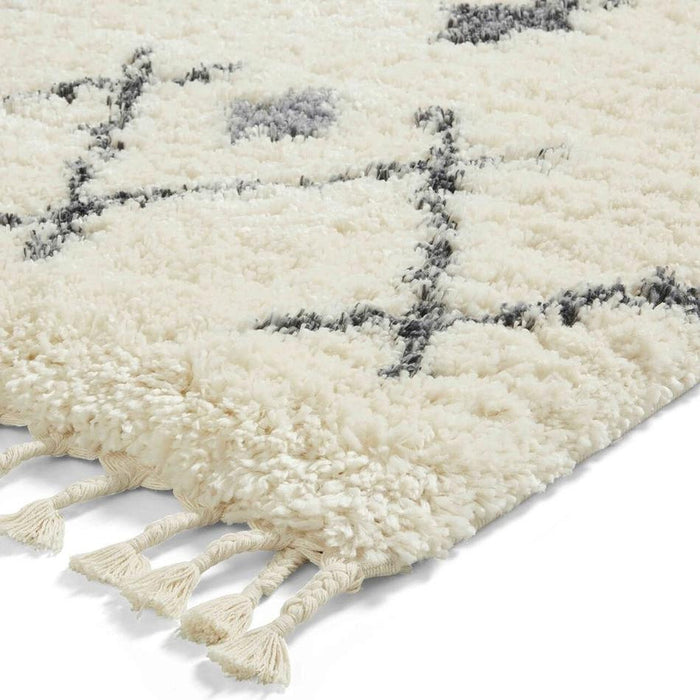 Aspen 1799 Modern Moroccan Berber Soft Plush Boho Shaggy Tassel Ivory/Grey Rug