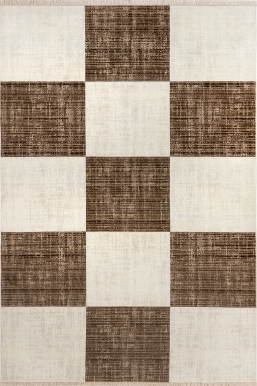 Aspen Brown Checkerboard Fringed Area Rug 152x244 cm