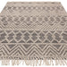 Asra Modern Boho Geometric Hand-Woven Textured Hi-Low Ribbed Bobbled Wool Fringe Flatweave Black/Cream Rug