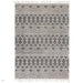 Asra Modern Boho Geometric Hand-Woven Textured Hi-Low Ribbed Bobbled Wool Fringe Flatweave Black/Cream Rug