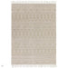 Asra Modern Boho Geometric Hand-Woven Textured Hi-Low Ribbed Bobbled Wool Fringe Flatweave Cream/Beige Rug 160 x 230cm