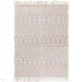 Asra Modern Boho Geometric Hand-Woven Textured Hi-Low Ribbed Bobbled Wool Fringe Flatweave Grey/Cream Rug