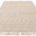 Asra Modern Boho Geometric Hand-Woven Textured Hi-Low Ribbed Bobbled Wool Fringe Flatweave Ivory Rug