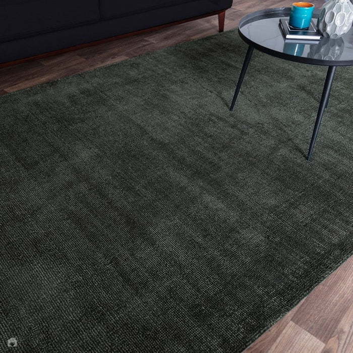 Aston Modern Plain Distressed Shimmer Hand-Woven Textured Viscose Flatweave Green Rug