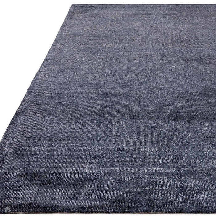 Aston Modern Plain Distressed Shimmer Hand-Woven Textured Viscose Flatweave Navy Rug