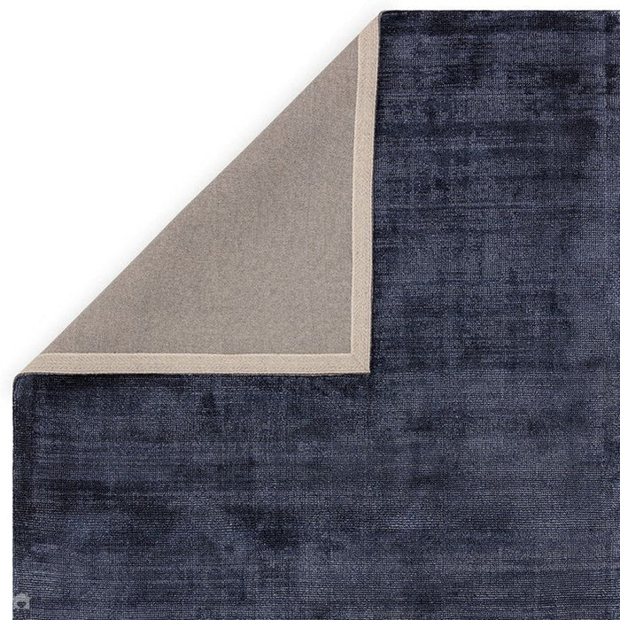 Aston Modern Plain Distressed Shimmer Hand-Woven Textured Viscose Flatweave Navy Rug