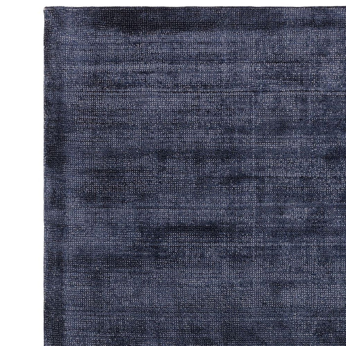 Aston Modern Plain Distressed Shimmer Hand-Woven Textured Viscose Flatweave Navy Rug