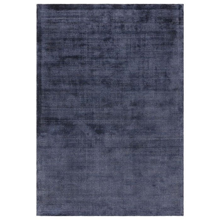 Aston Modern Plain Distressed Shimmer Hand-Woven Textured Viscose Flatweave Navy Rug