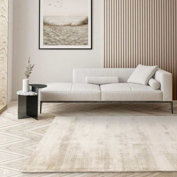 Aston Modern Plain Distressed Shimmer Hand-Woven Textured Viscose Flatweave Sand Rug