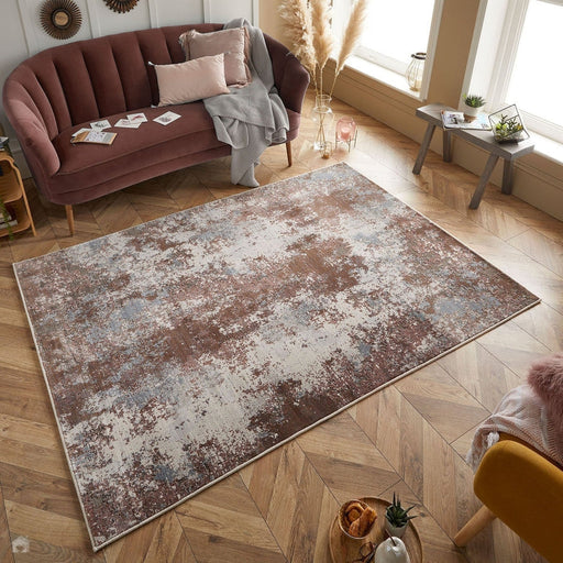 Astro 5090 S Modern Abstract Distressed Soft-Touch Woven Textured Polyester Flatweave Pink/Grey/Cream Rug