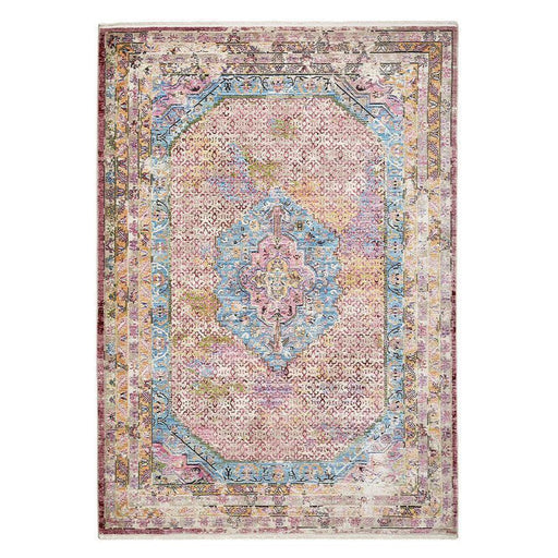 Athena 24023 Traditional Moroccan Medallion Border Vintage Distressed Multicolour/Pink/Blue/Beige Rug