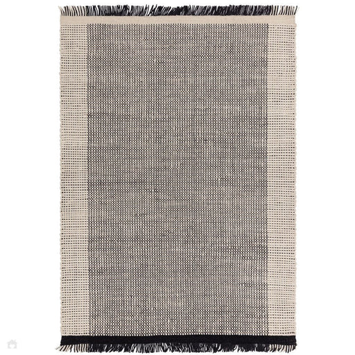 Avalon Modern Plain Beaded Basketweave Hand-Woven Textured Wool Flatweave Cream/Black Rug