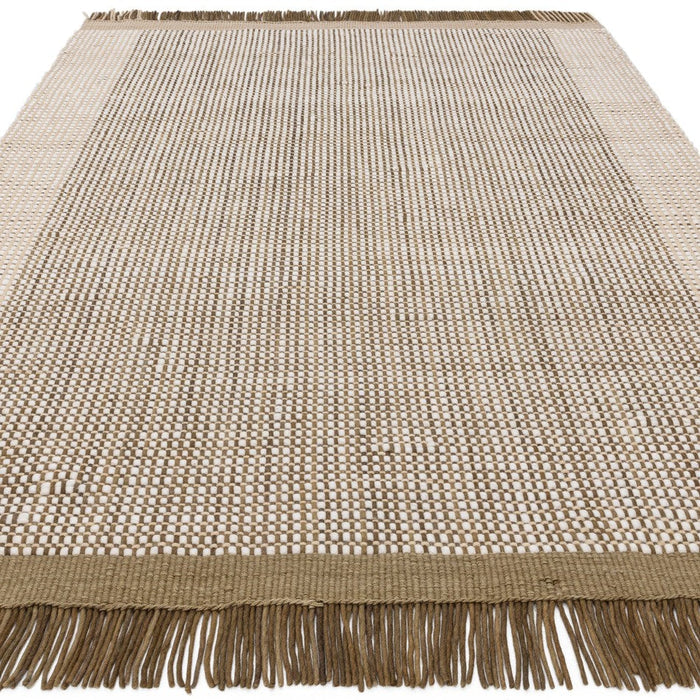 Avalon Modern Plain Beaded Basketweave Hand-Woven Textured Wool Flatweave Forest Green Rug