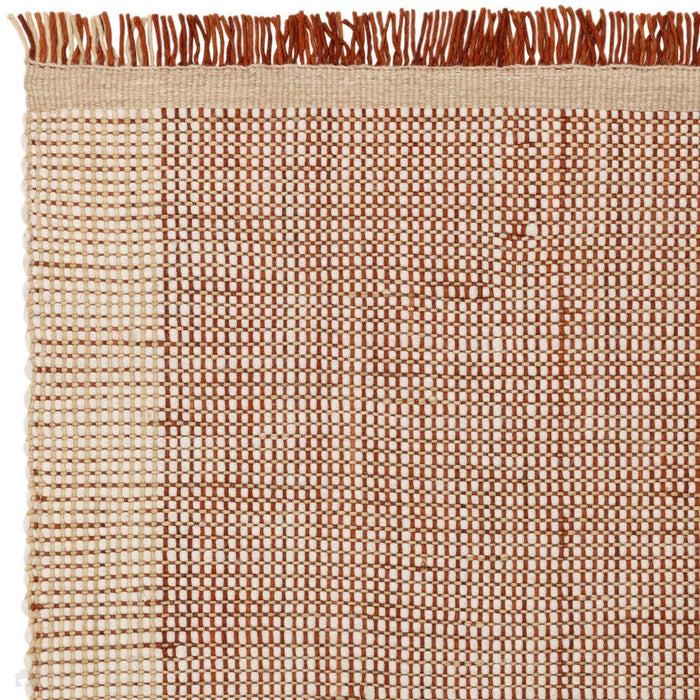 Avalon Modern Plain Beaded Basketweave Hand-Woven Textured Wool Flatweave Rust Rug