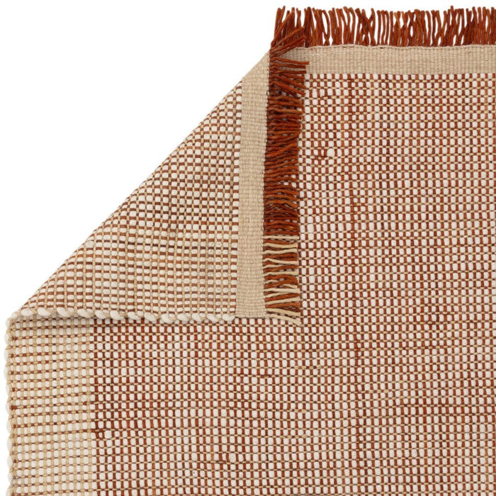 Avalon Modern Plain Beaded Basketweave Hand-Woven Textured Wool Flatweave Rust Rug