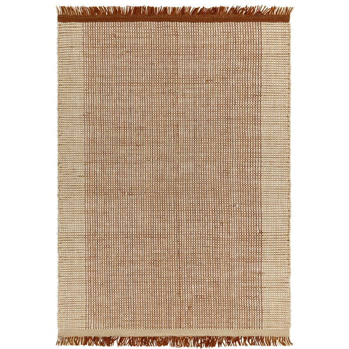 Avalon Modern Plain Beaded Basketweave Hand-Woven Textured Wool Flatweave Rust Rug