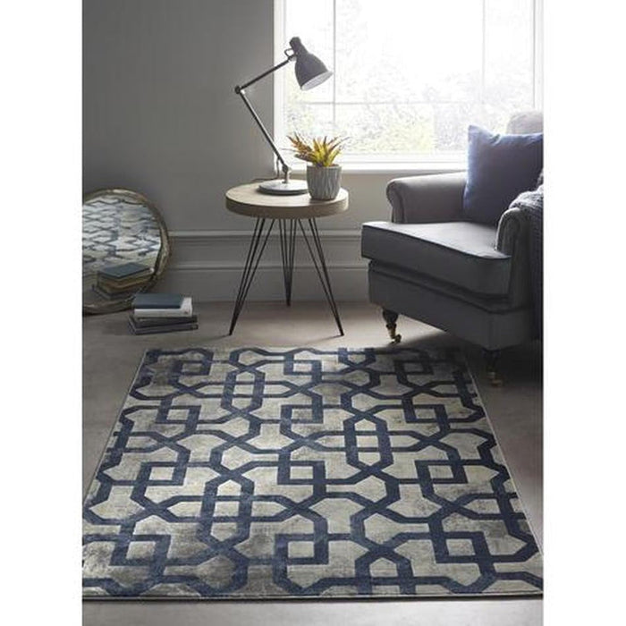 Avanti Modern Geometric Faded Trellis Flat Pile Blue/Grey Rug