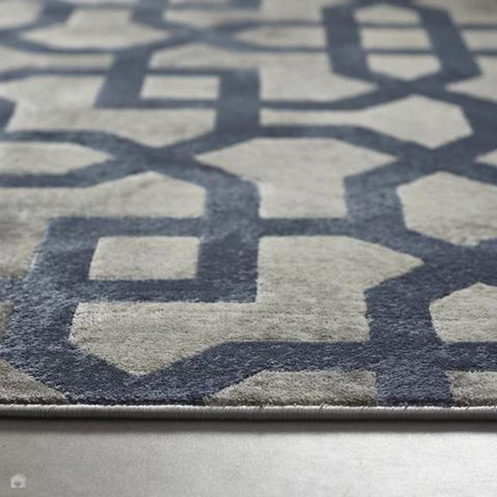 Avanti Modern Geometric Faded Trellis Flat Pile Blue/Grey Rug