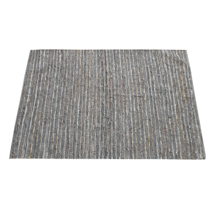 Ayana Hand-Woven Leather Rug in Metallic PU