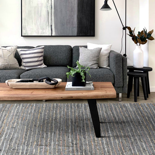 Ayana Hand-Woven Leather Rug in Metallic PU