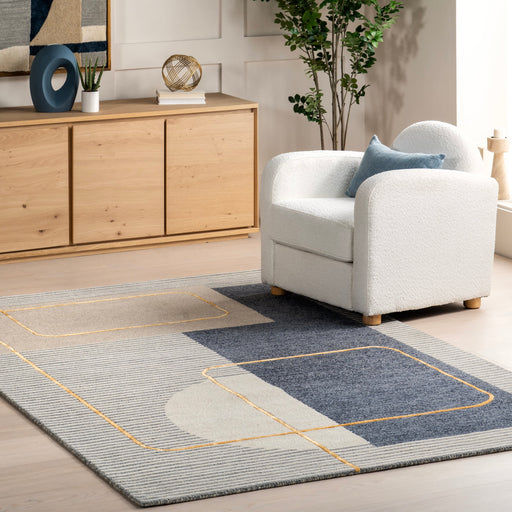 Ayla Blue Striped Area Rug for Modern Interiors